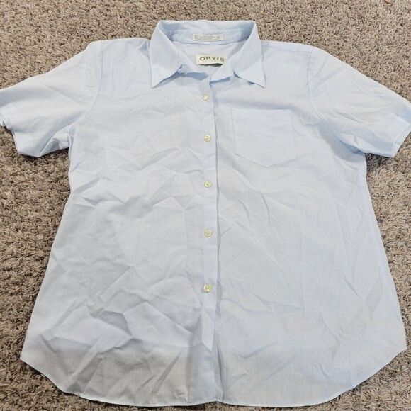 Orvis Shirt Women’s 14 Blue Button Up Shirt Short Sleeve Casual Lightweight - Picture 1 of 8
